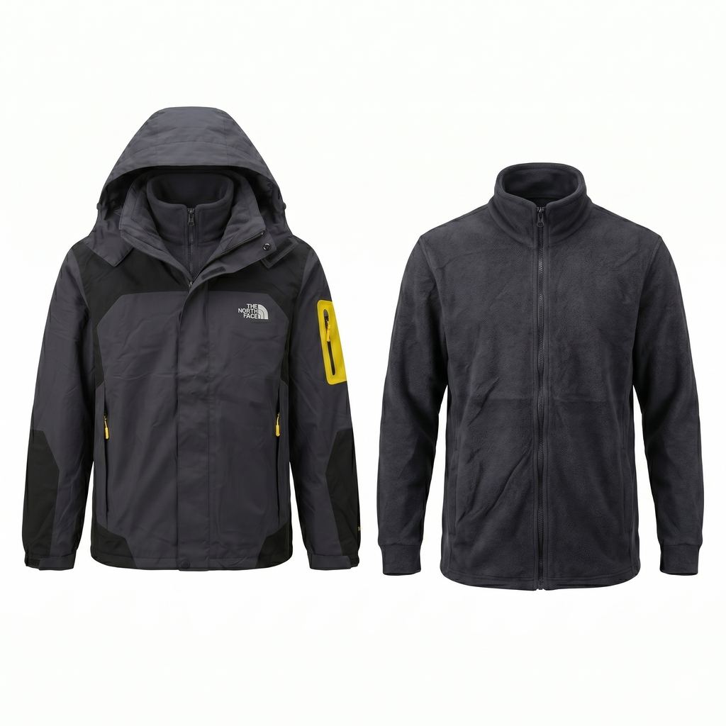 Chaqueta Doble Prenda Gris Negra Cremallera amarilla