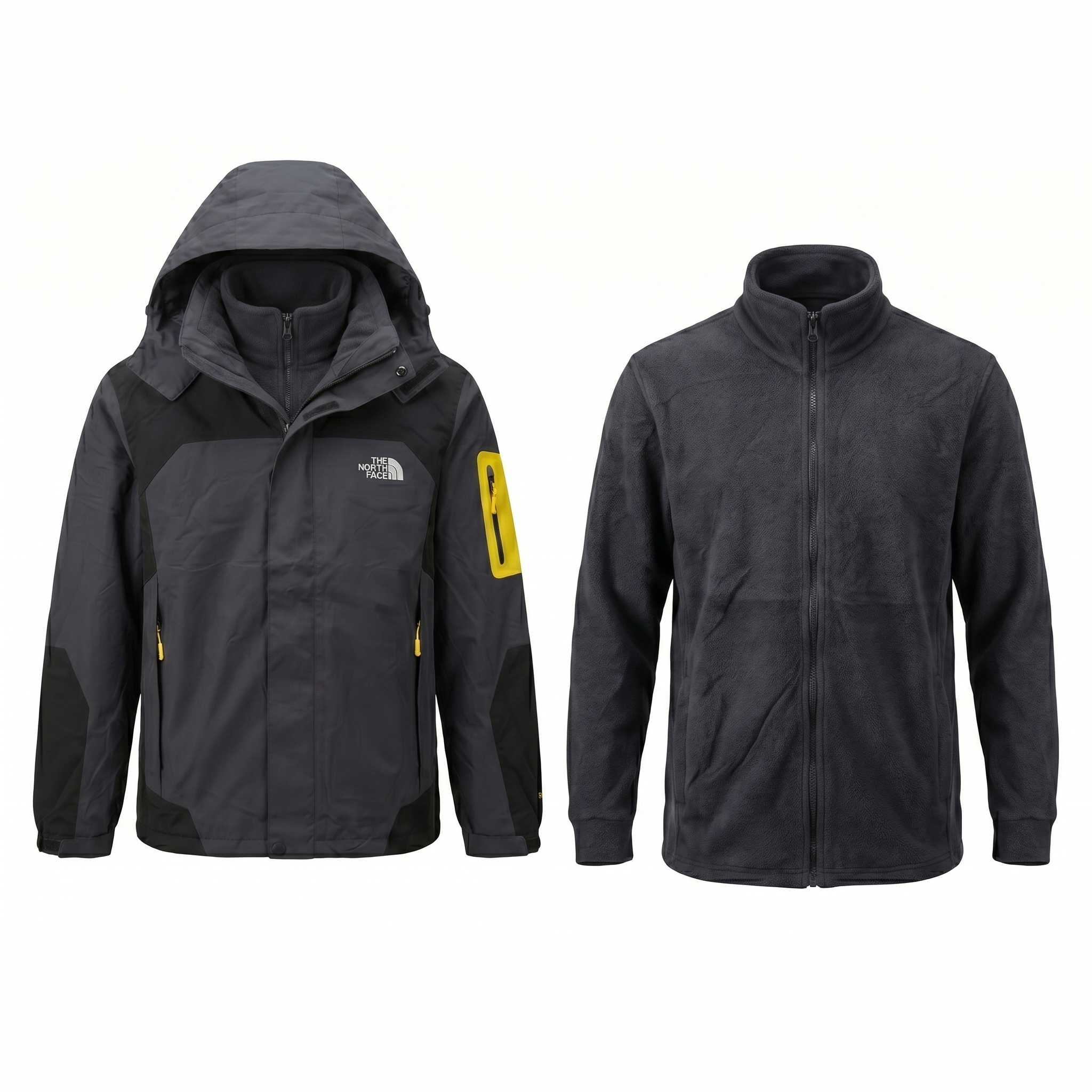 Chaqueta Doble Prenda Gris Negra Cremallera amarilla