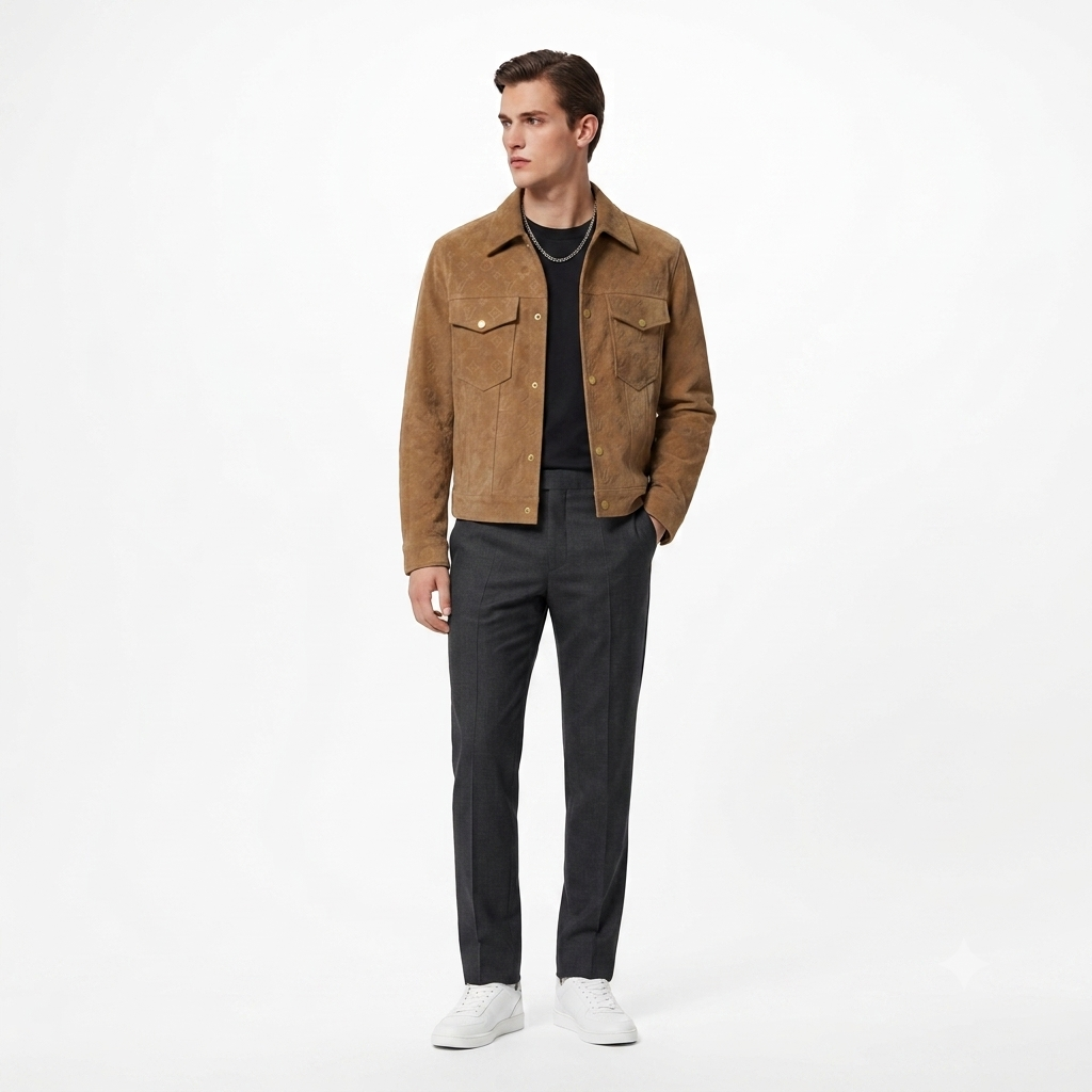 Chaqueta Trucker LV Premium Tipo Gamuza Camel