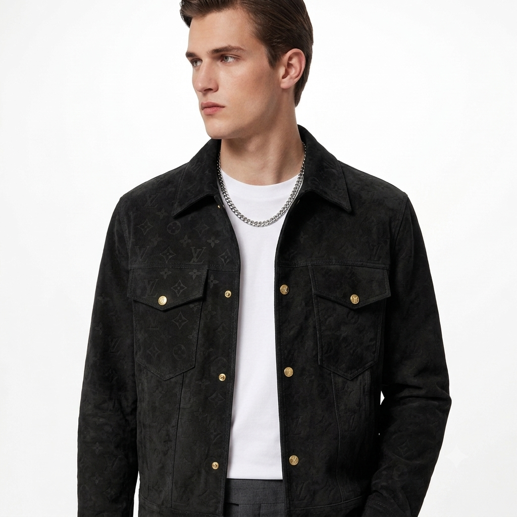 Chaqueta Trucker LV Premium Tipo Gamuza negra