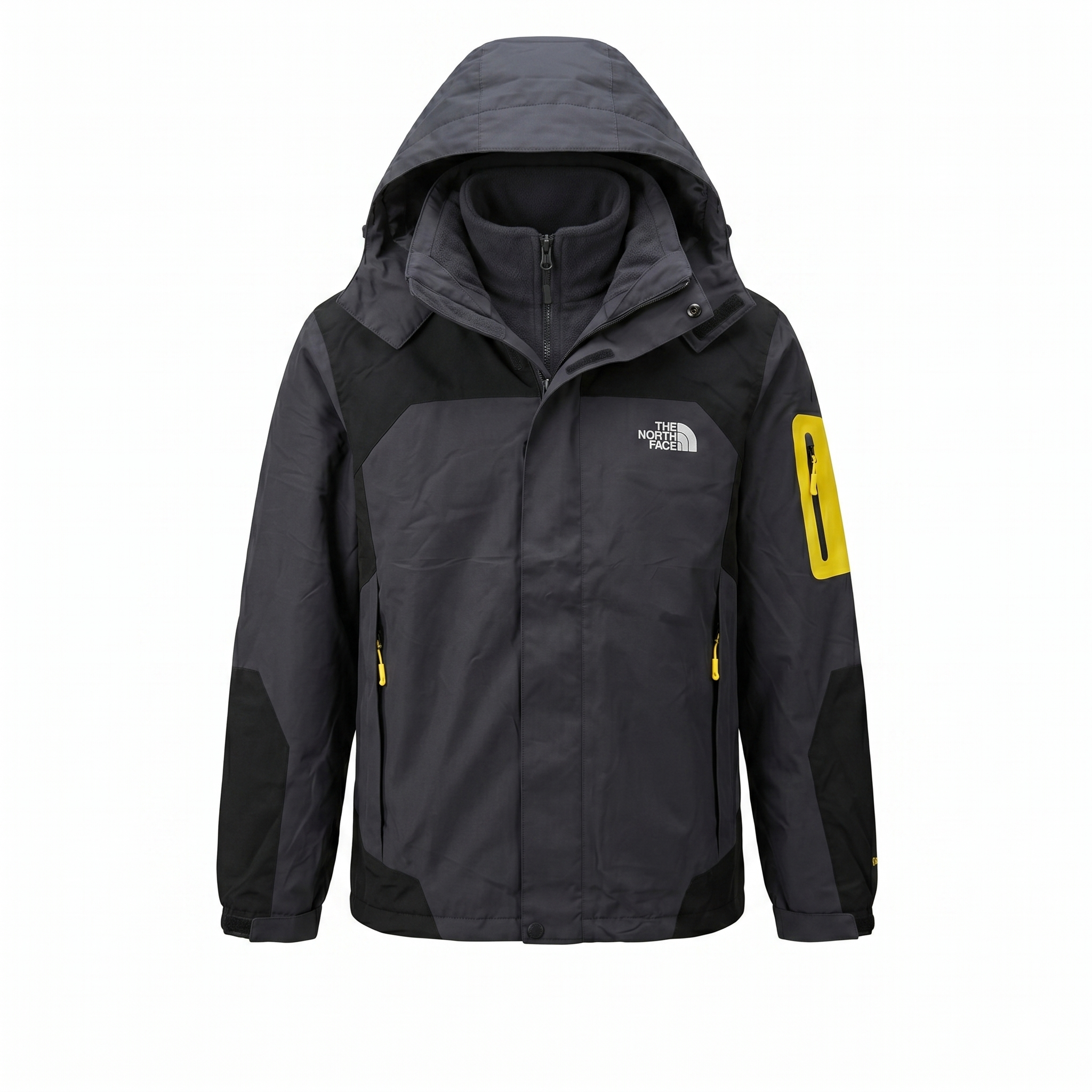 Chaqueta Doble Prenda Gris Negra Cremallera amarilla