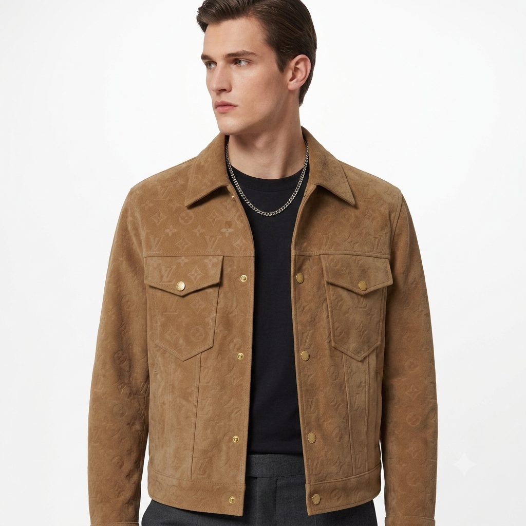 Chaqueta Trucker LV Premium Tipo Gamuza Camel